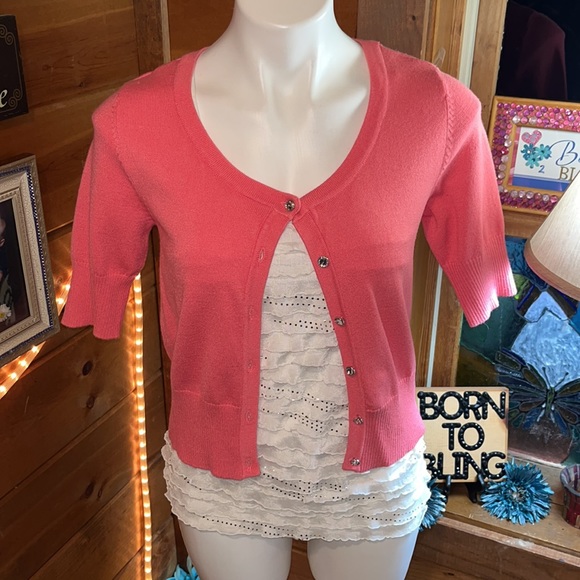 🎈REDUCED🎈coral Sweater 3/4 sleeve button up - Picture 2 of 8